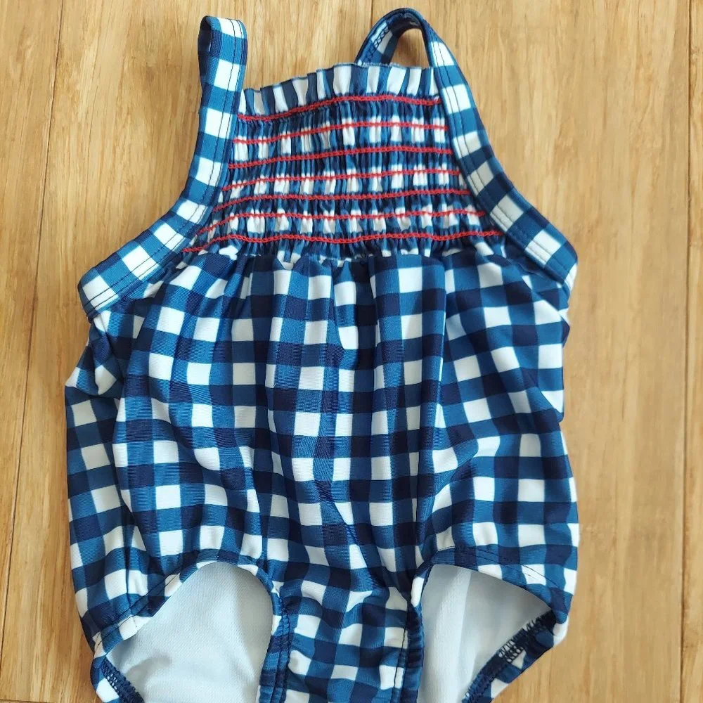 🎁 10/$25-1 piece blue gingham plaid swim suit, size 3-6 months
